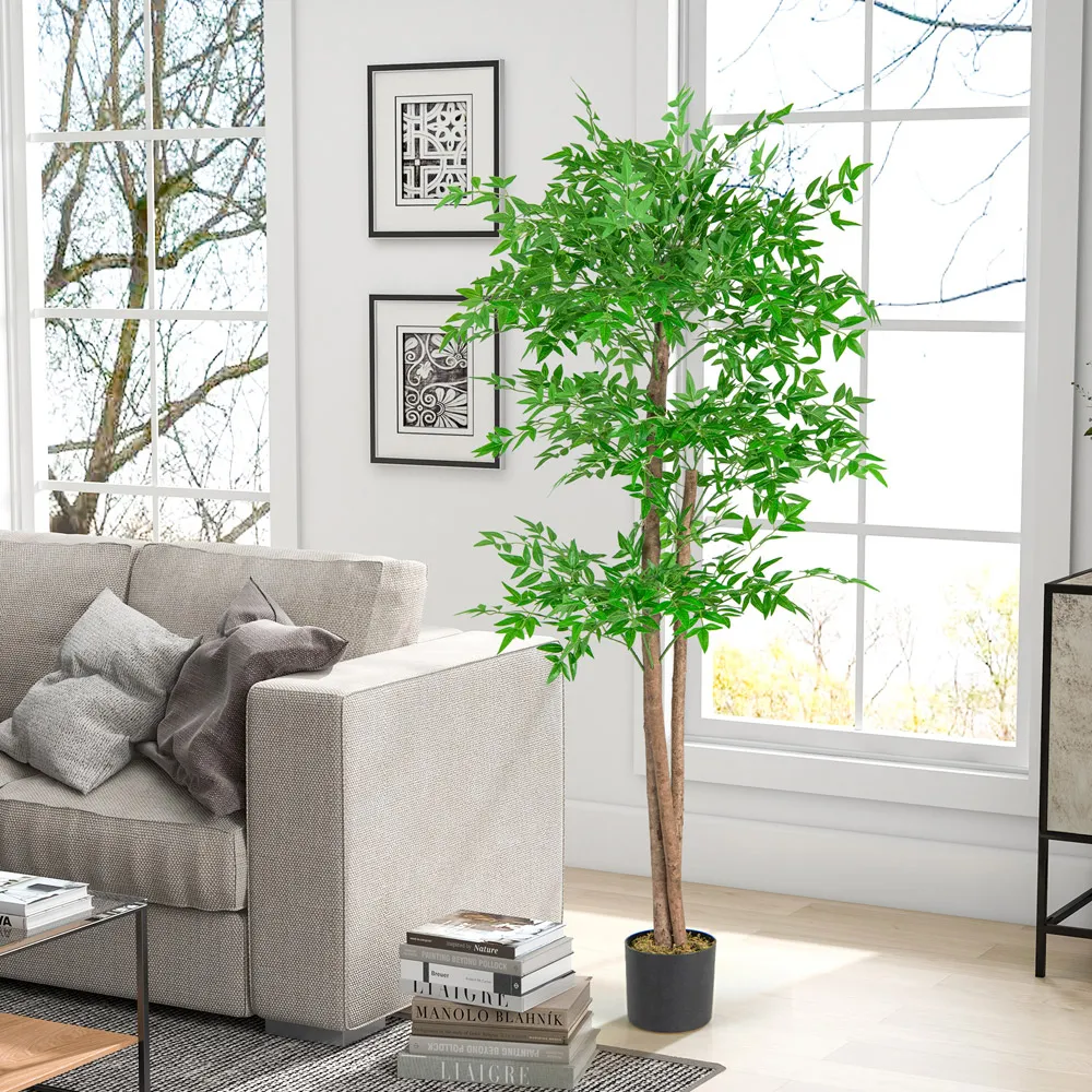 4.9ft Bamboo Tree Artificial Plant In Pot - Green