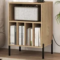 5 Compartment Record Player Stand with Charging Station - Natural