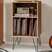 5 Compartment Record Player Stand with Charging Station - Walnut