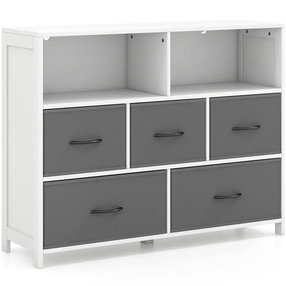 5 Drawer 2 Shelf Storage Unit - White, Fabric