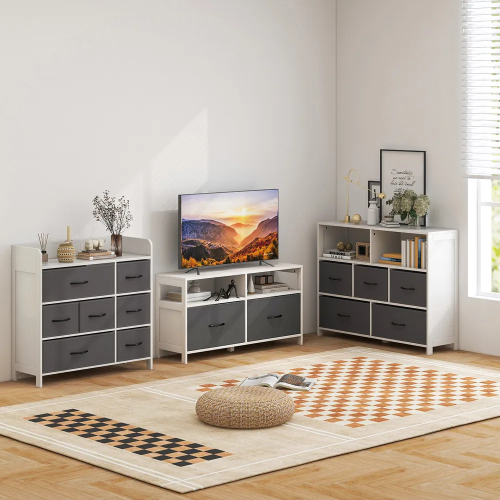 5 Drawer 2 Shelf Storage Unit - White, Fabric