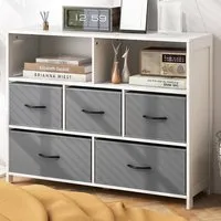 5 Drawer 2 Shelf Storage Unit - White, Fabric