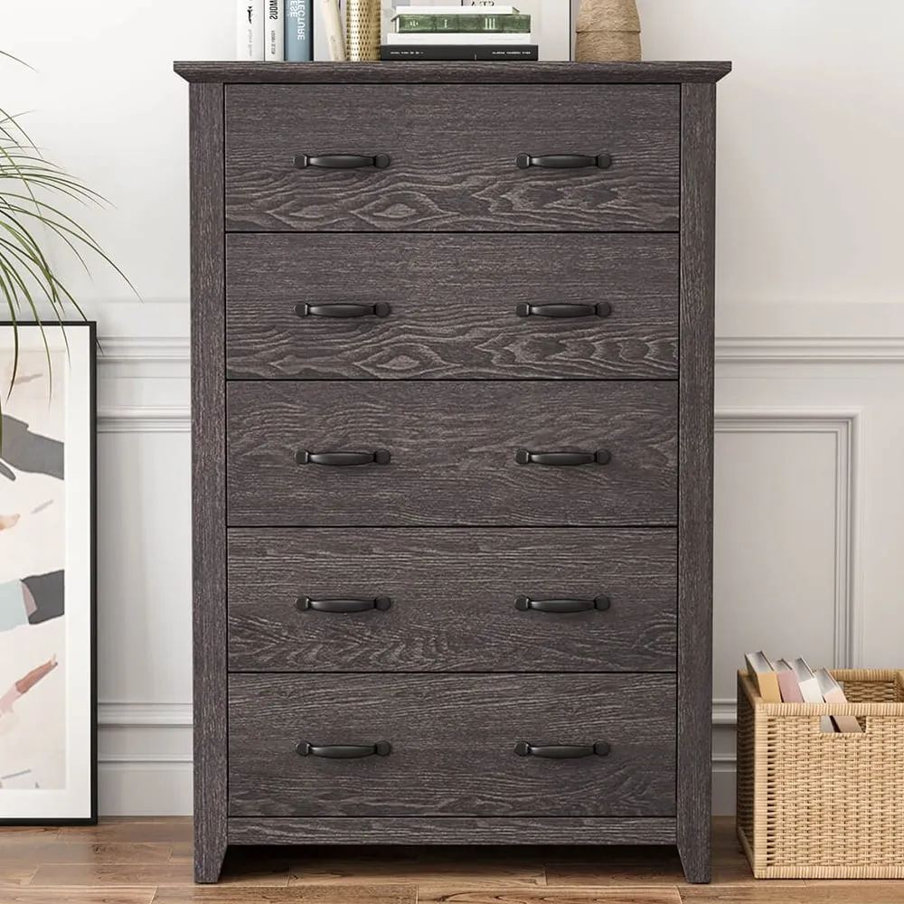 5 Drawer Chest of Drawers - Grey, MDF