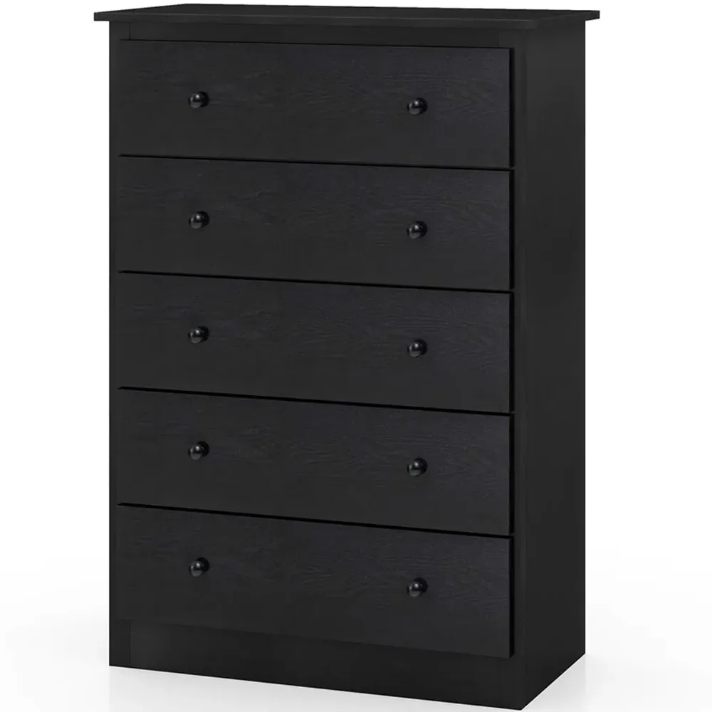 5 Drawer Chest of Drawers with Anti-Toppling Kit - Black