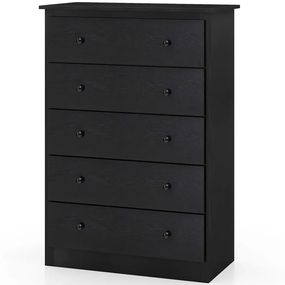 5 Drawer Chest of Drawers with Anti-Toppling Kit - Black