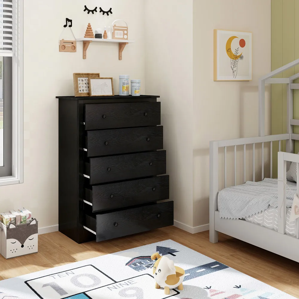 5 Drawer Chest of Drawers with Anti-Toppling Kit - Black