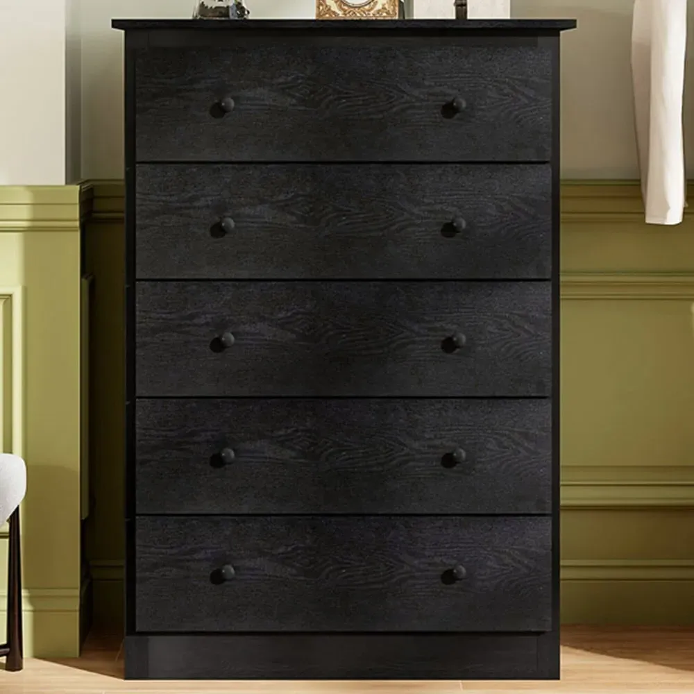 5 Drawer Chest of Drawers with Anti-Toppling Kit - Black image