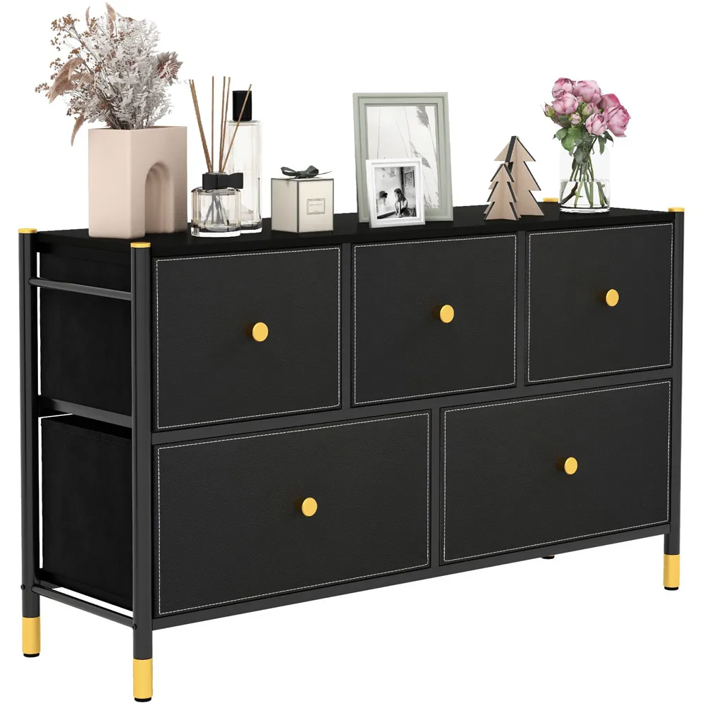 5 Drawer Chest of Drawers with Metal Frame - Black