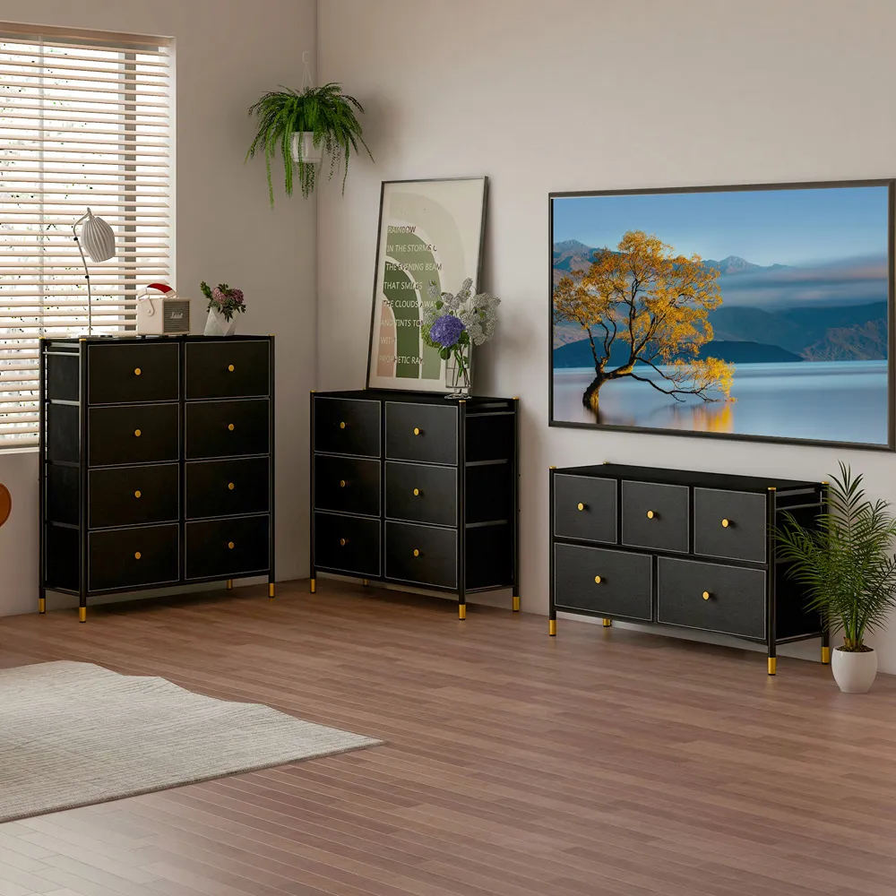 5 Drawer Chest of Drawers with Metal Frame - Black