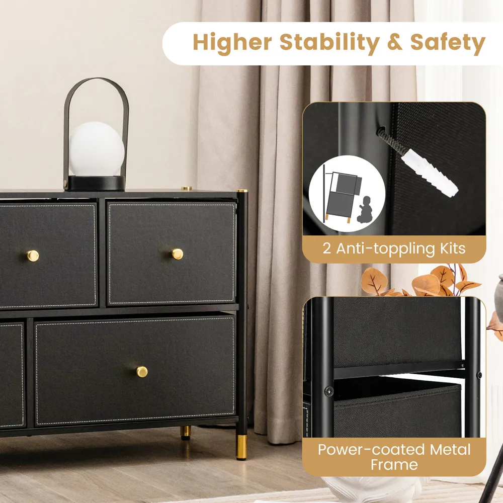 5 Drawer Chest of Drawers with Metal Frame - Black