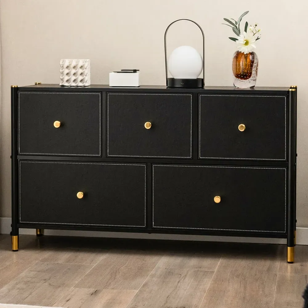 5 Drawer Chest of Drawers with Metal Frame - Black