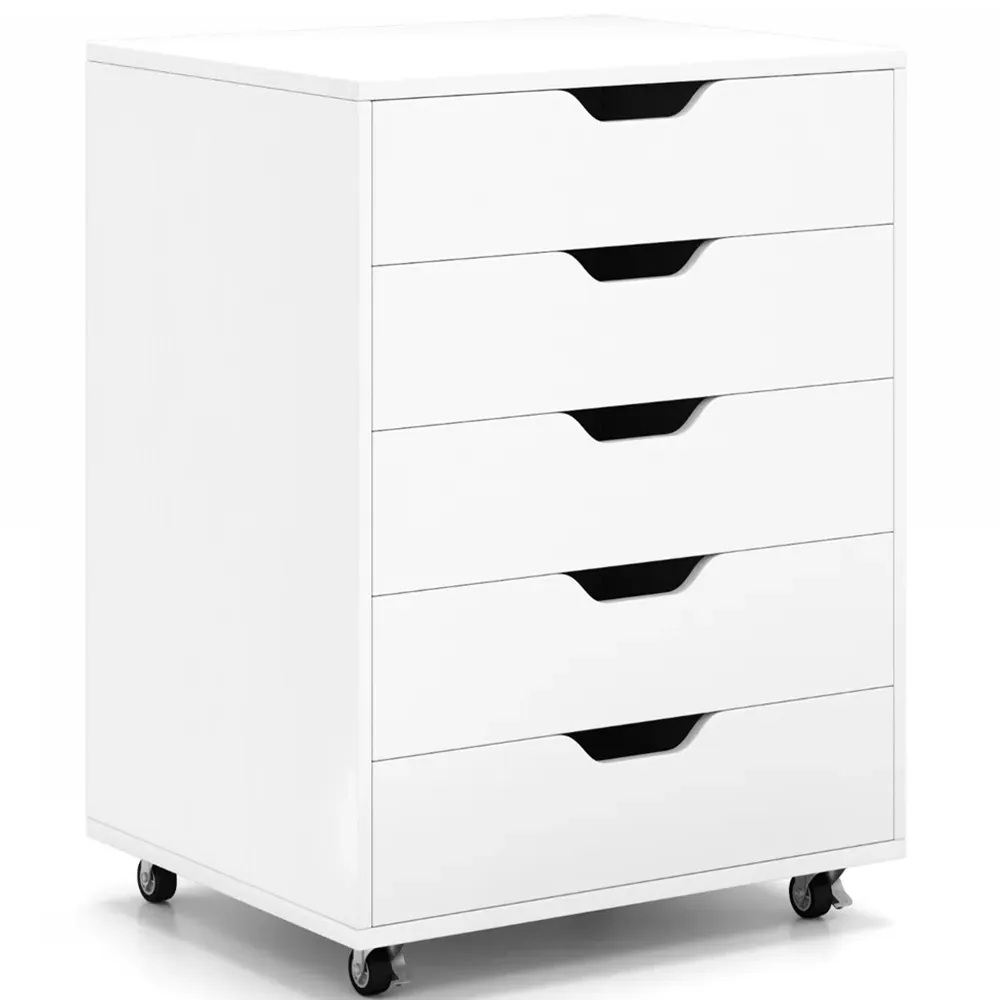 5 Drawer Chest with Lockable Wheels - White