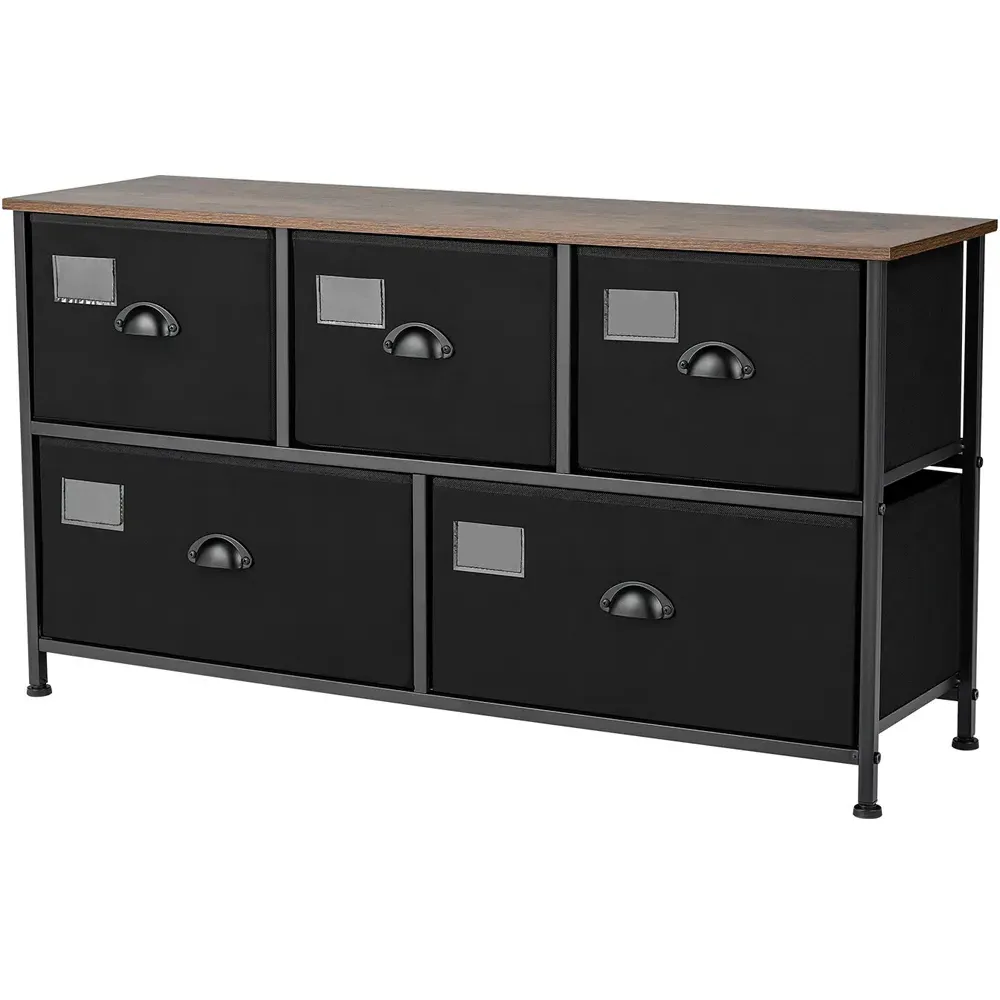5 Drawer Storage Cabinet with Labels - Black