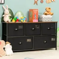 5 Drawer Storage Cabinet with Labels - Black