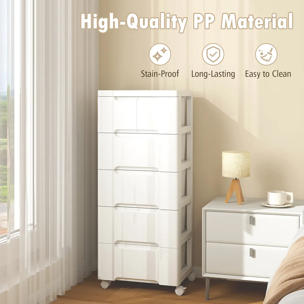 5 Drawer Vertical Rolling Storage Cabinet - White