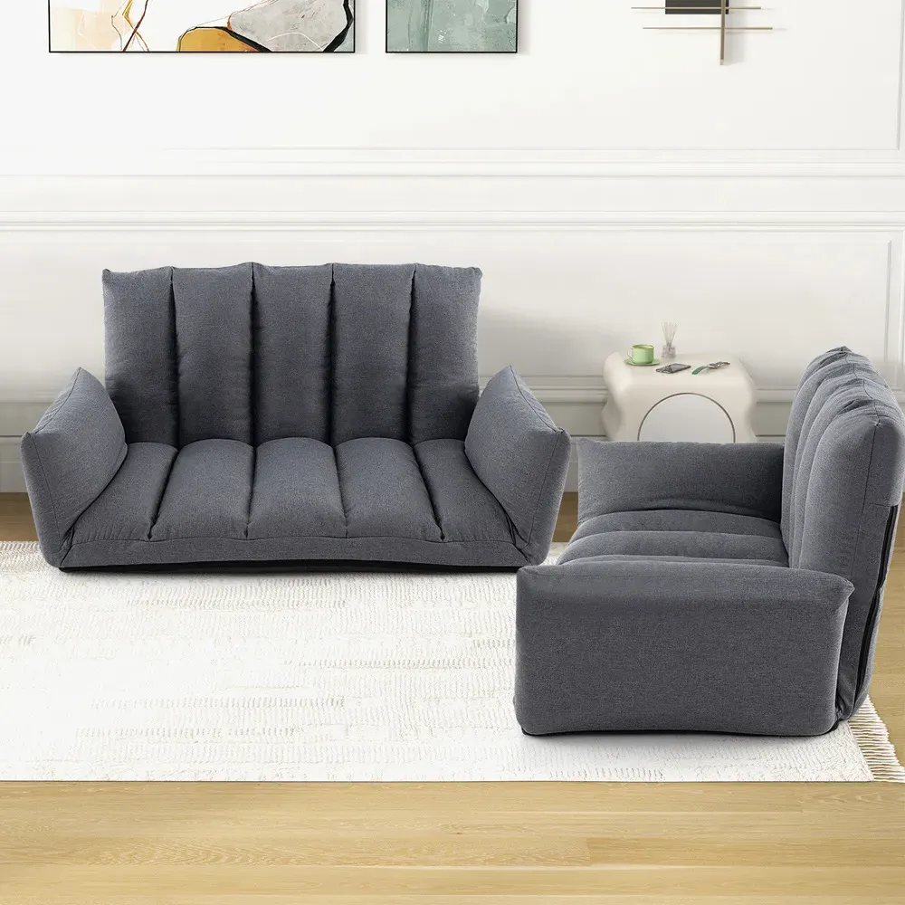 5 Position Adjustable Floor Sofa with Arms - Grey