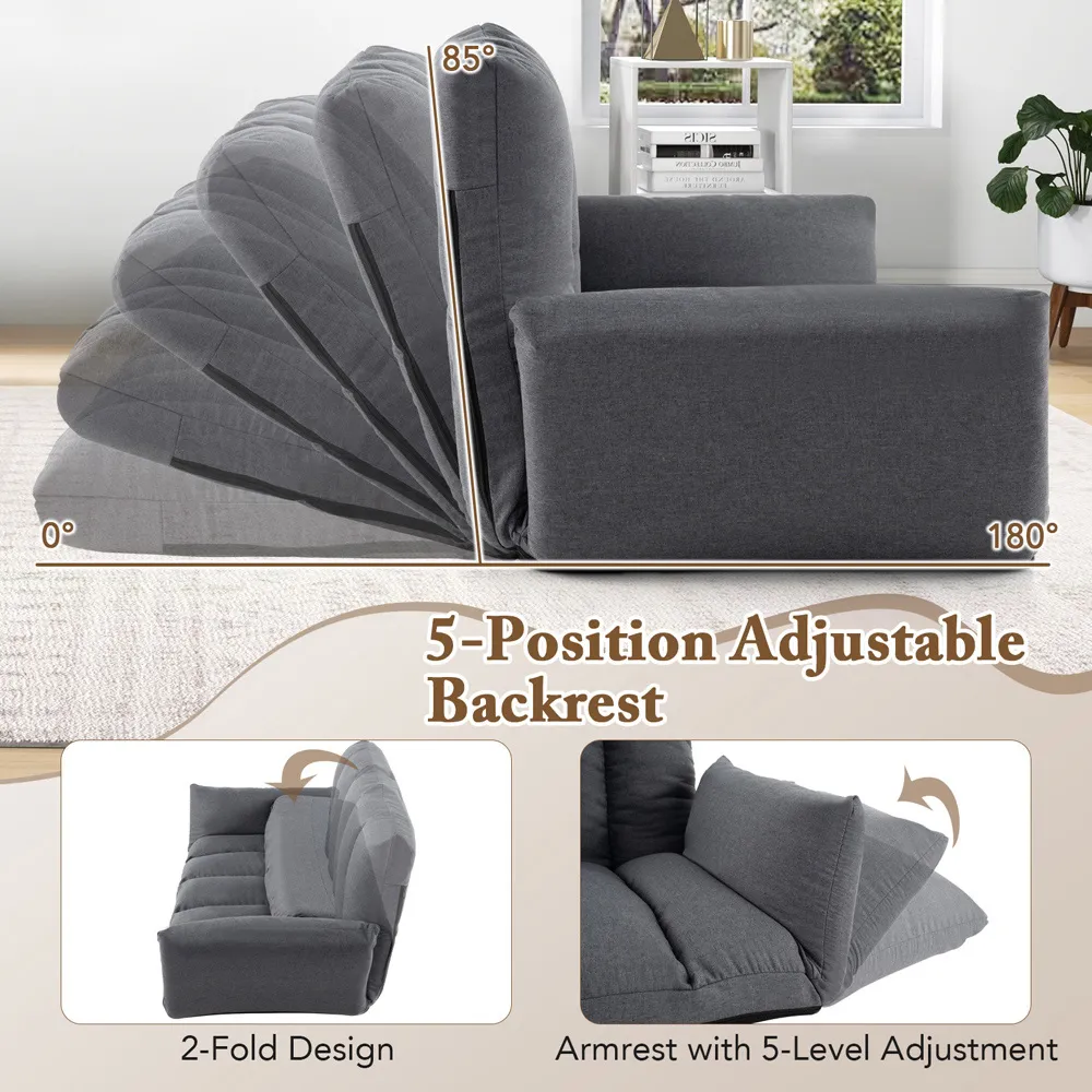 5 Position Adjustable Floor Sofa with Arms - Grey