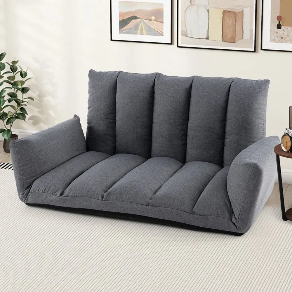 5 Position Adjustable Floor Sofa with Arms - Grey