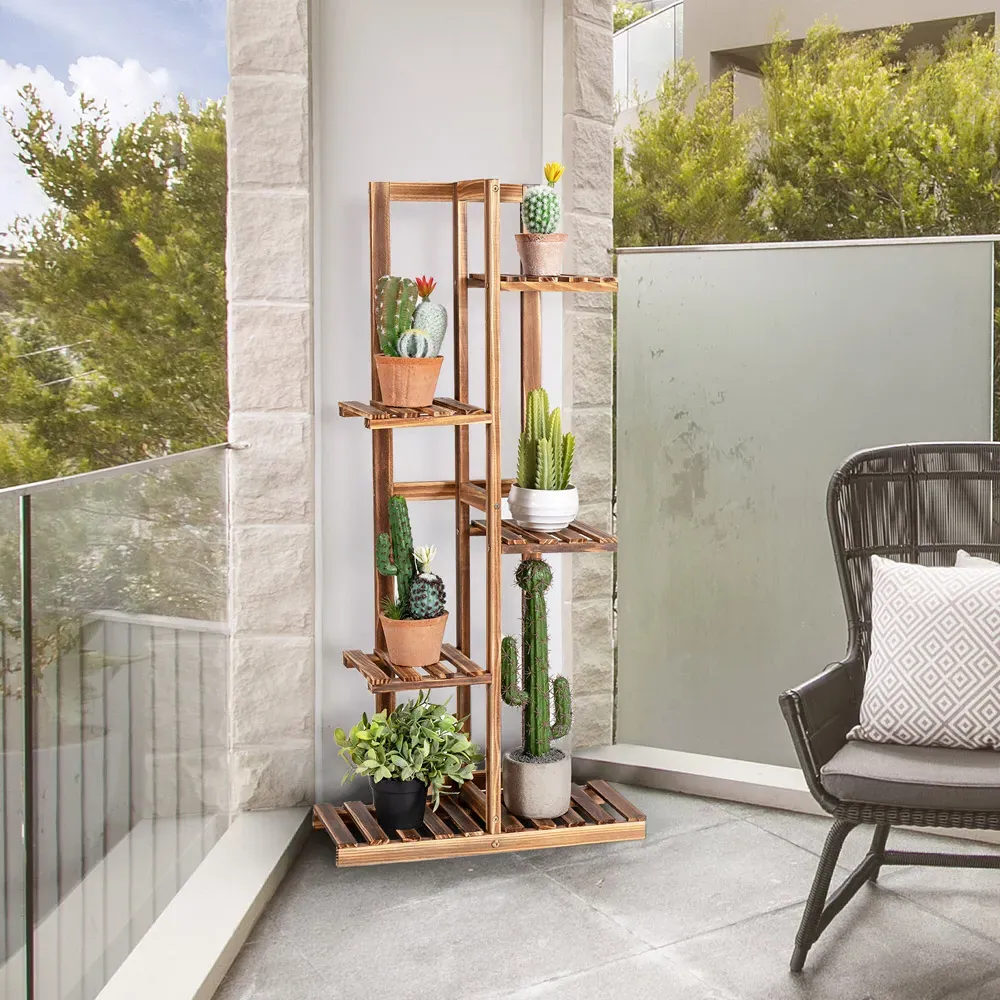 5 Tier Wooden Plant Stand - Multi, Pine Wood