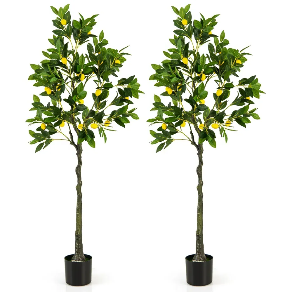 5.2ft Lemon Tree Artificial Plant in Pot - Green