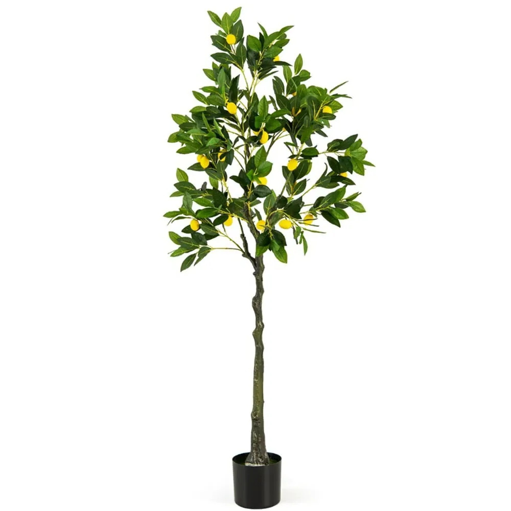 5.2ft Lemon Tree Artificial Plant in Pot - Green
