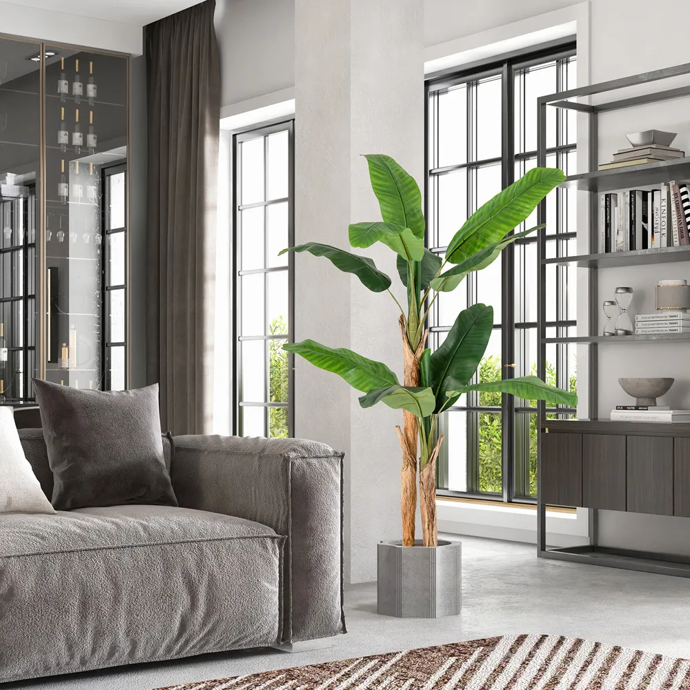 5.4ft Banana Tree Artificial Plant in Pot - Green