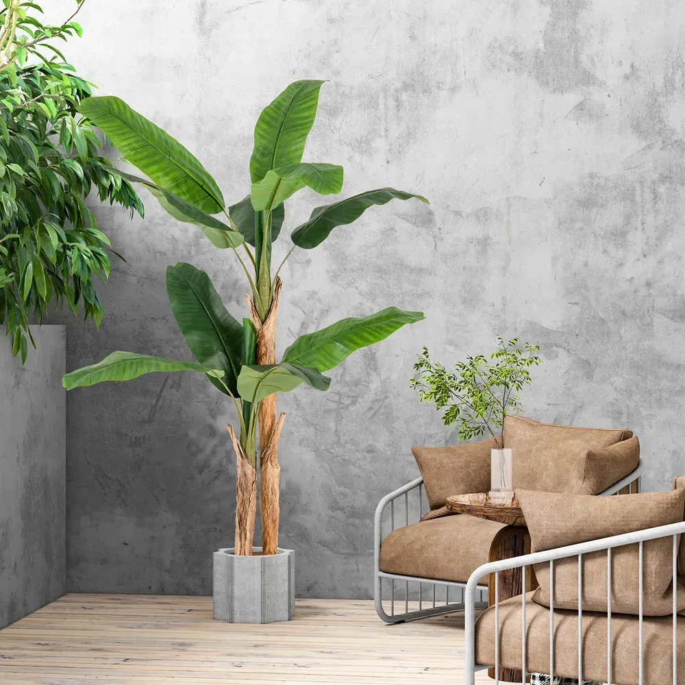 5.4ft Banana Tree Artificial Plant in Pot - Green