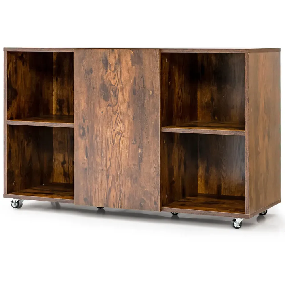 6 Cube Rolling Cabinet with Door - Brown, Wood