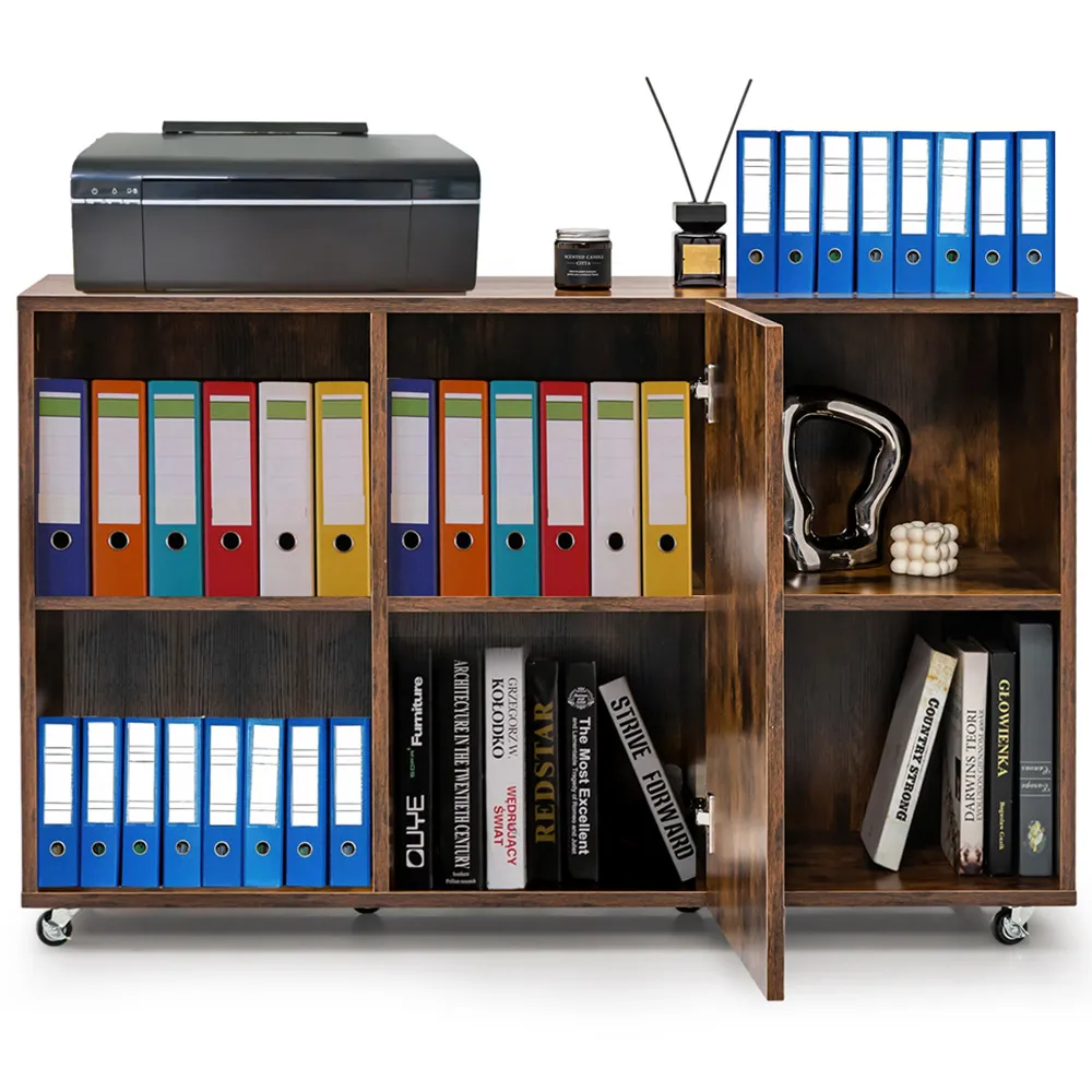 6 Cube Rolling Cabinet with Door - Brown, Wood