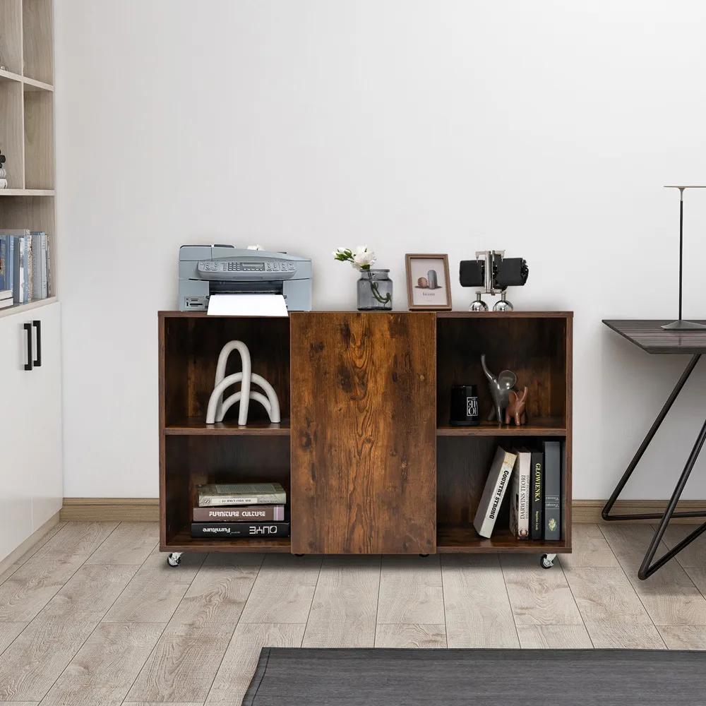 6 Cube Rolling Cabinet with Door - Brown, Wood