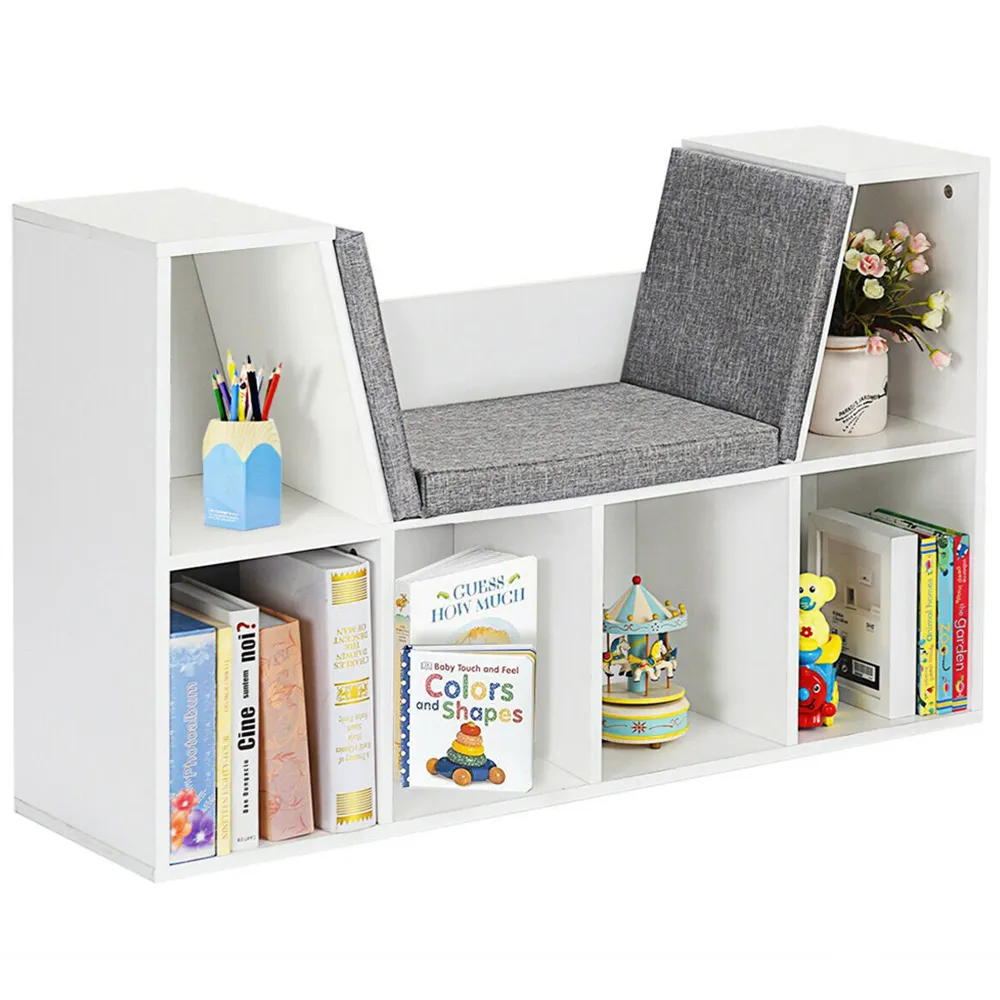 6 Cube Storage Cabinet with Seat Cushion - White