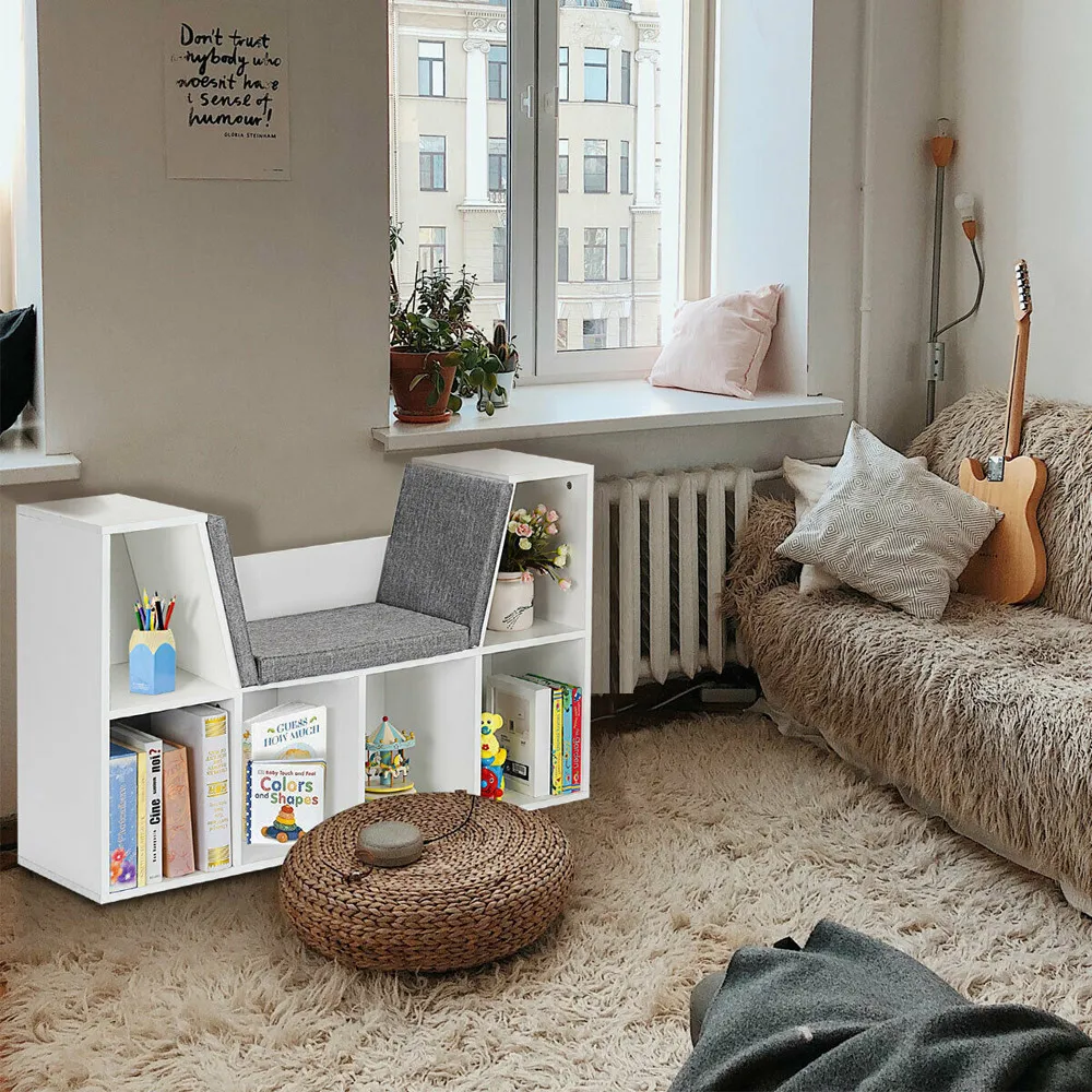 6 Cube Storage Cabinet with Seat Cushion - White