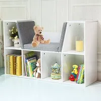 6 Cube Storage Cabinet with Seat Cushion - White