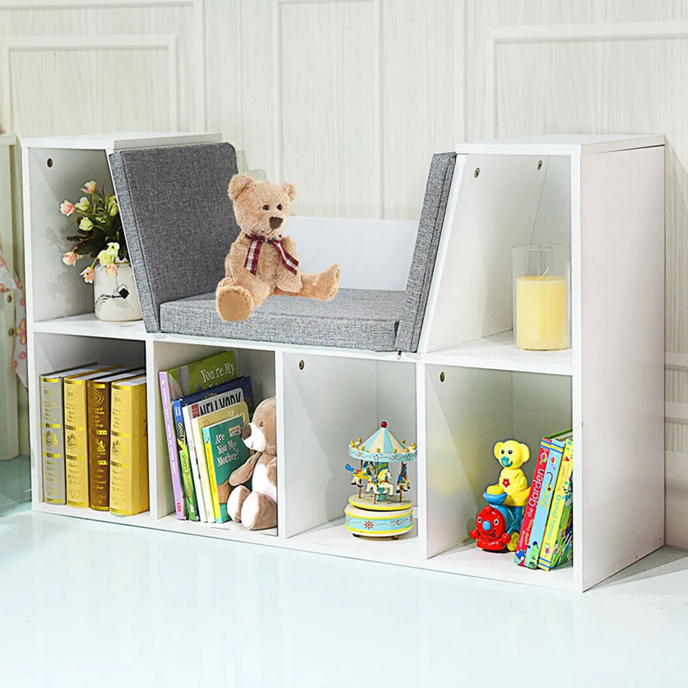 6 Cube Storage Cabinet with Seat Cushion - White