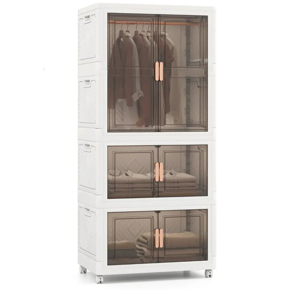 6 Door Portable Wardrobe with Wheels - White