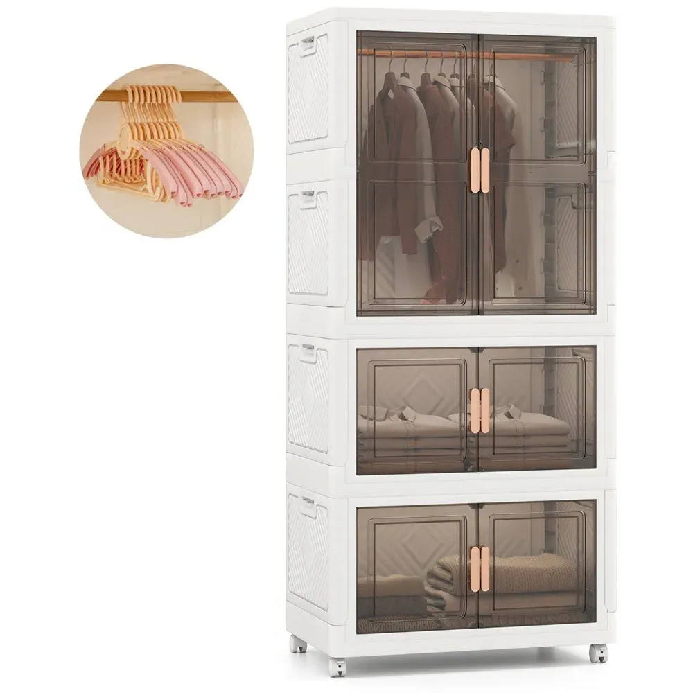 6 Door Portable Wardrobe with Wheels - White