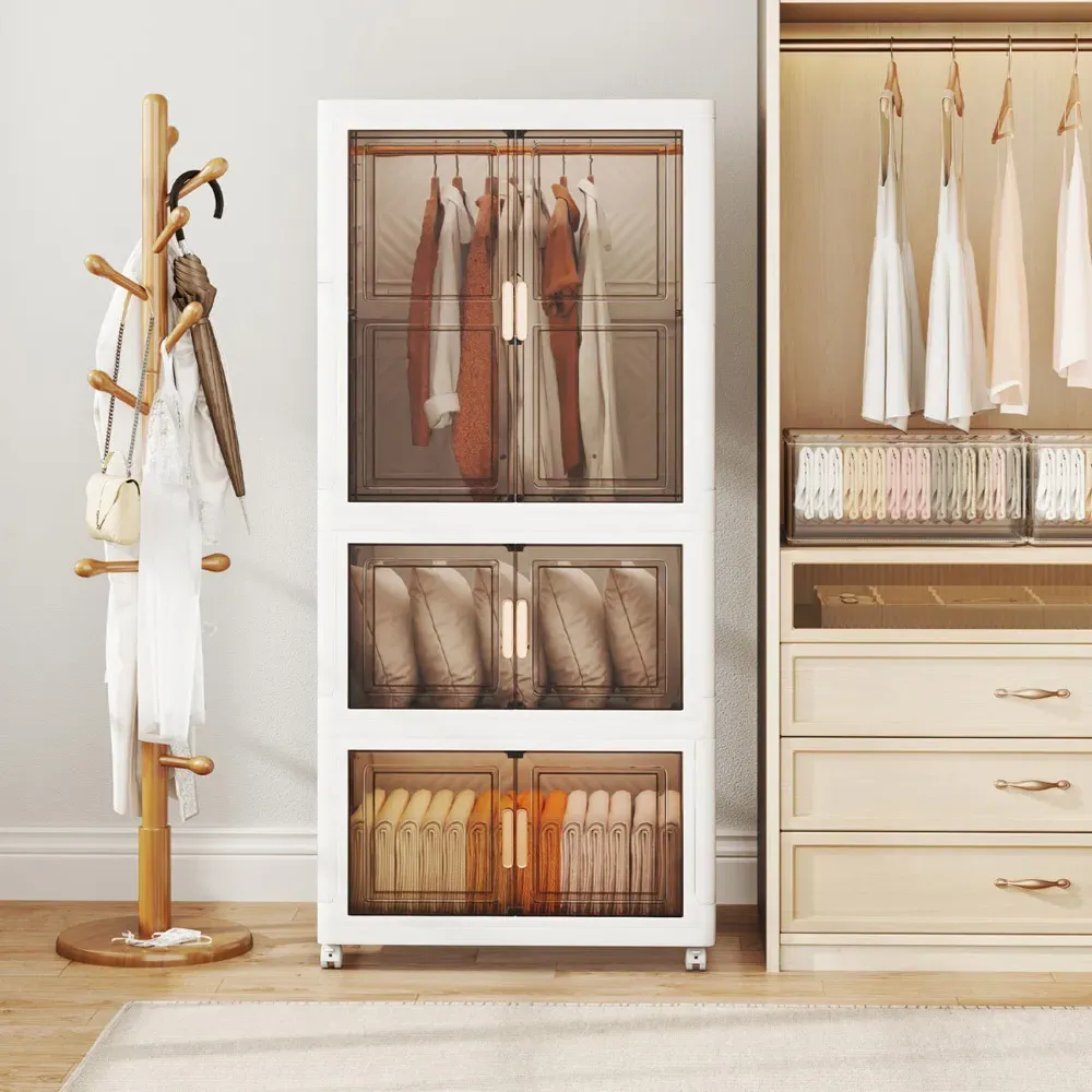 6 Door Portable Wardrobe with Wheels - White