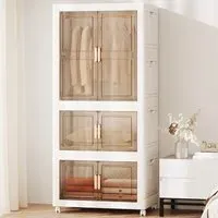 6 Door Portable Wardrobe with Wheels - White