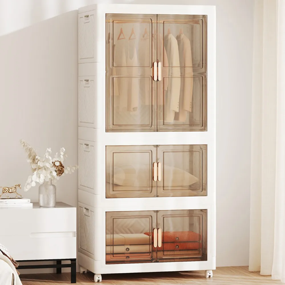 6 Door Portable Wardrobe with Wheels - White