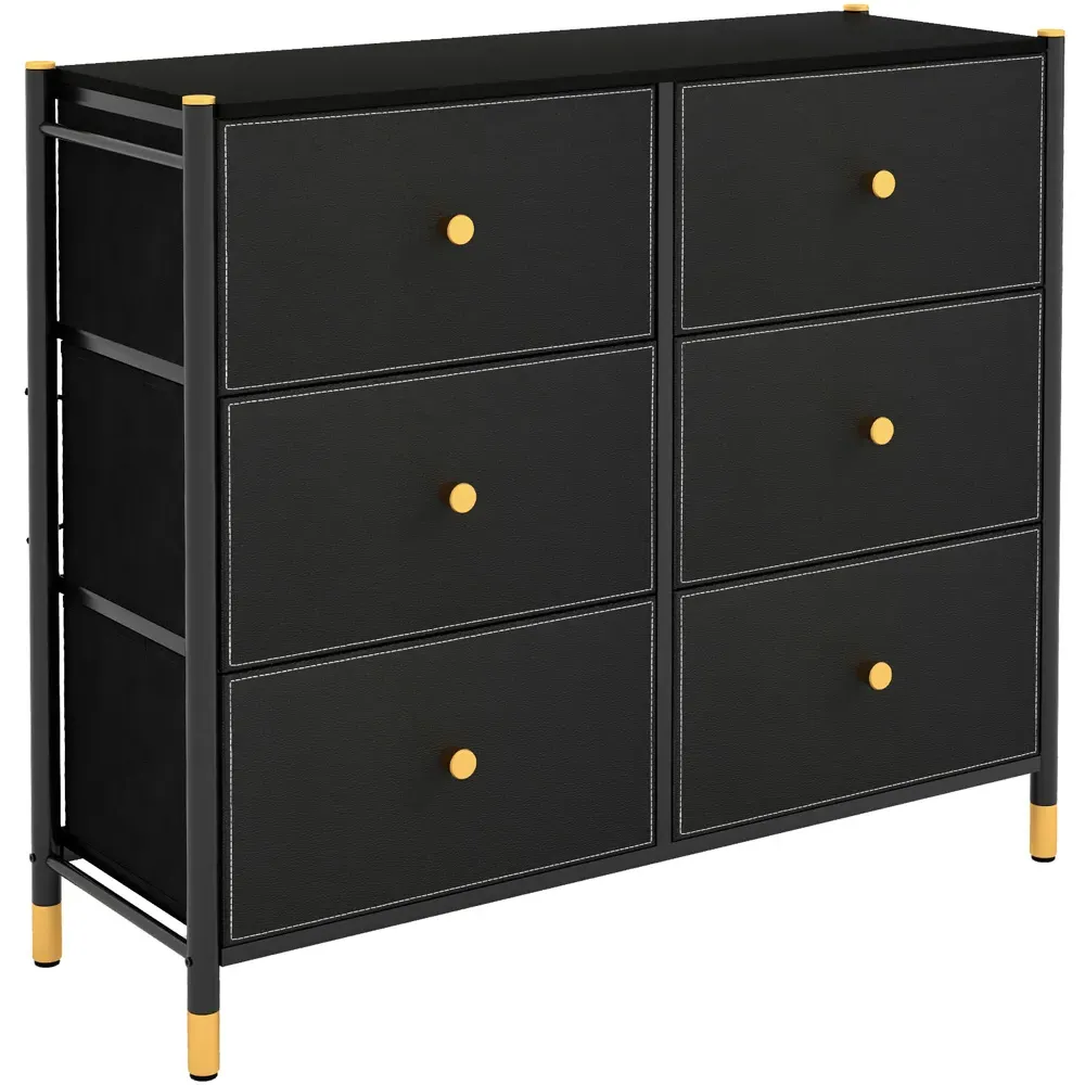 6 Drawer Chest of Drawers with Metal Frame - Black