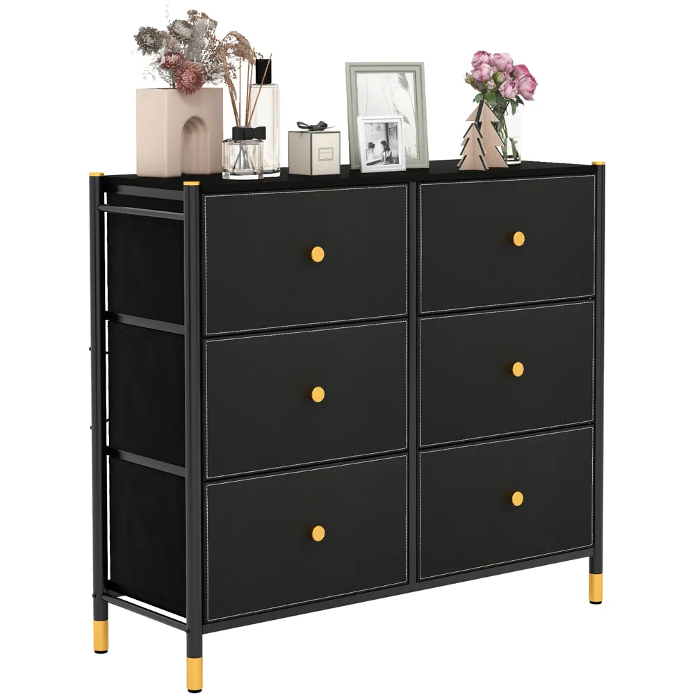 6 Drawer Chest of Drawers with Metal Frame - Black