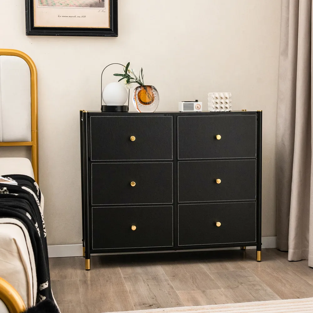 6 Drawer Chest of Drawers with Metal Frame - Black
