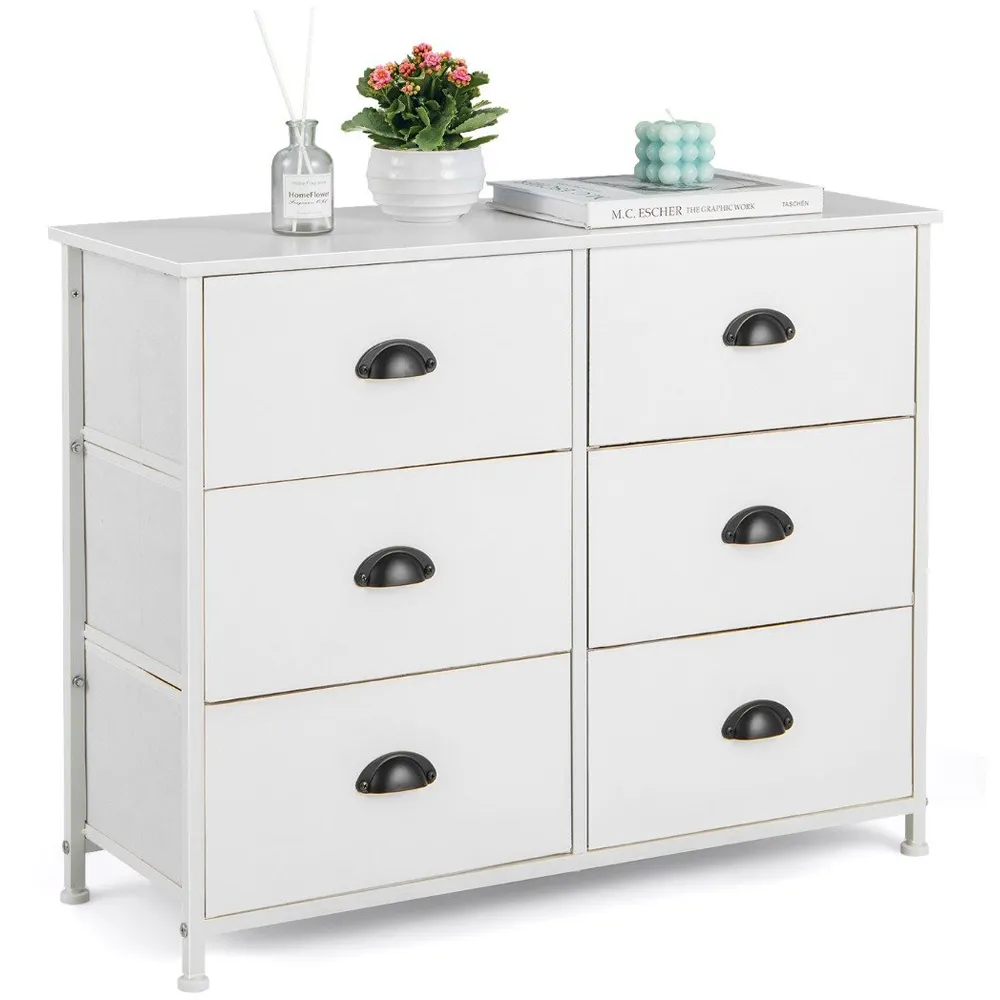 6 Drawer Chest of Drawers with Metal Frame - White