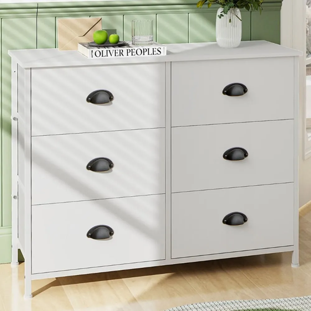 6 Drawer Chest of Drawers with Metal Frame - White