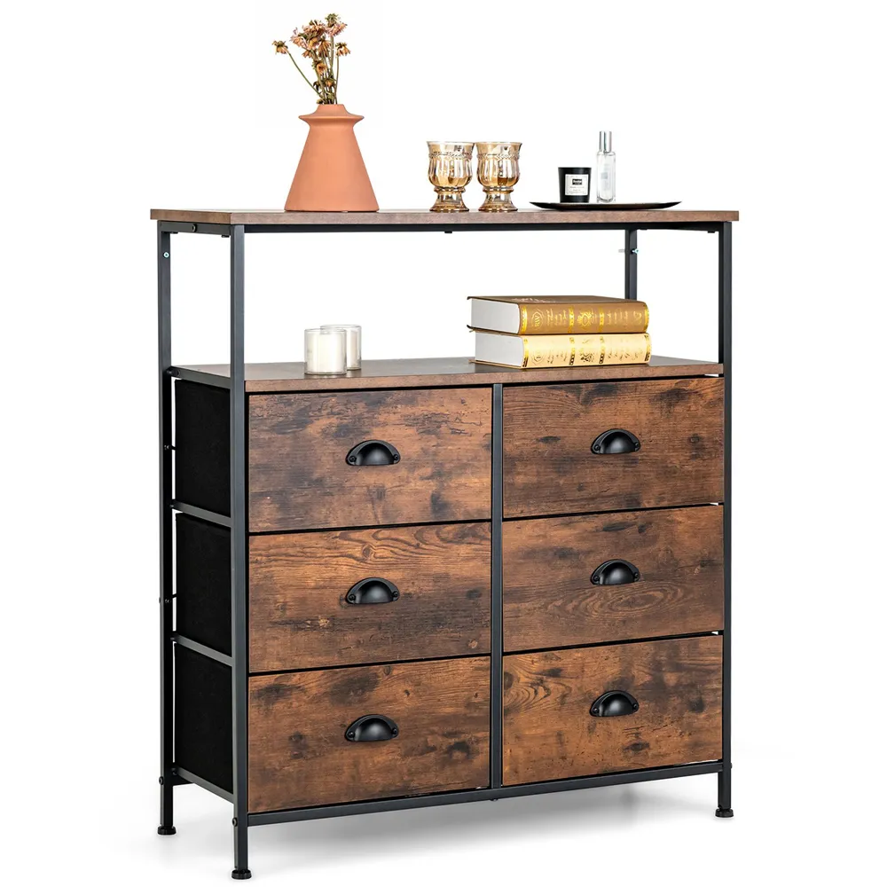 6 Drawer Single Shelf Storage Unit - Rustic Brown