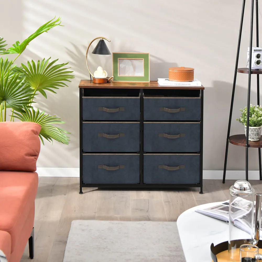 6 Drawer TV Unit with Storage - Brown, Fabric