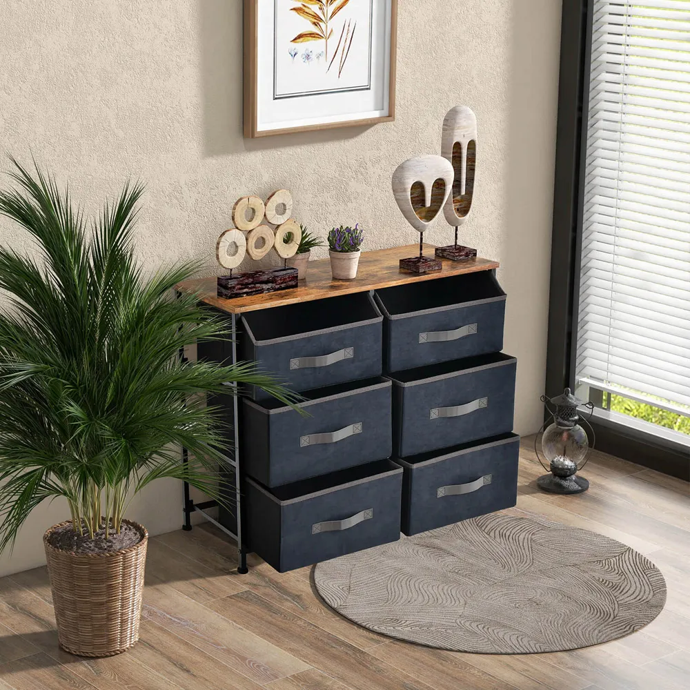 6 Drawer TV Unit with Storage - Brown, Fabric