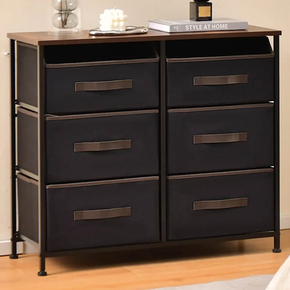 6 Drawer TV Unit with Storage - Brown, Fabric image