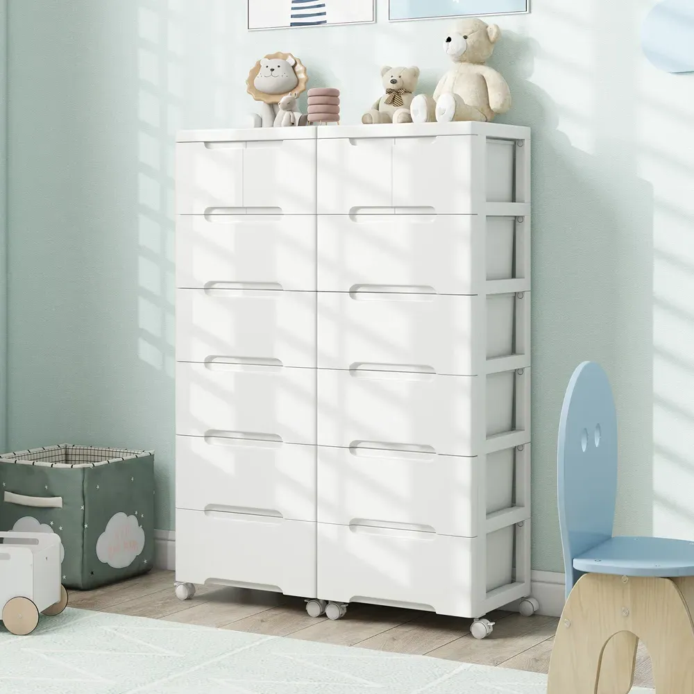 6 Drawer Vertical Rolling Storage Cabinet - White