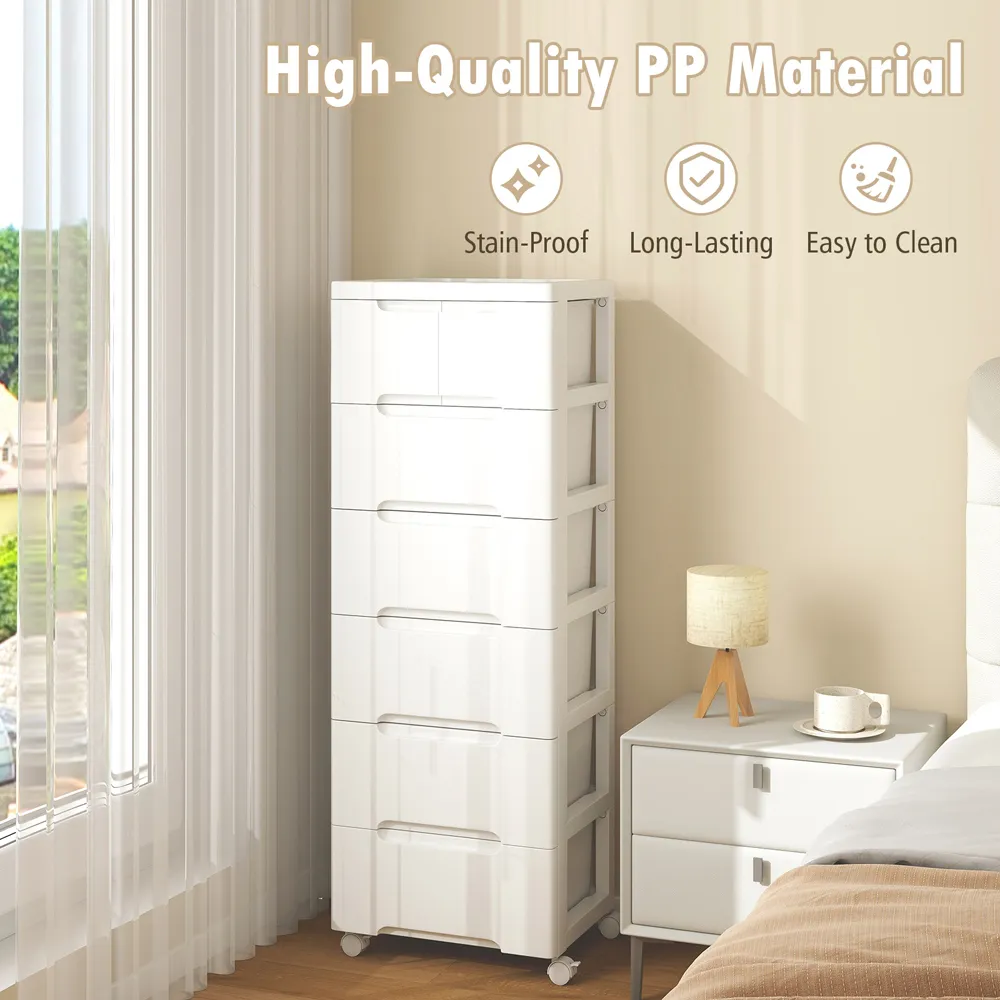 6 Drawer Vertical Rolling Storage Cabinet - White